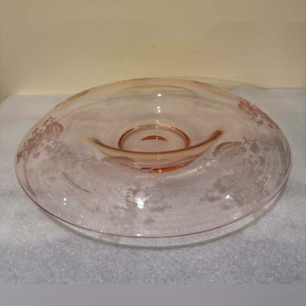 1930s Etched Pink Depression Glass Rolled Edge Console Bowl Centerpiece ***